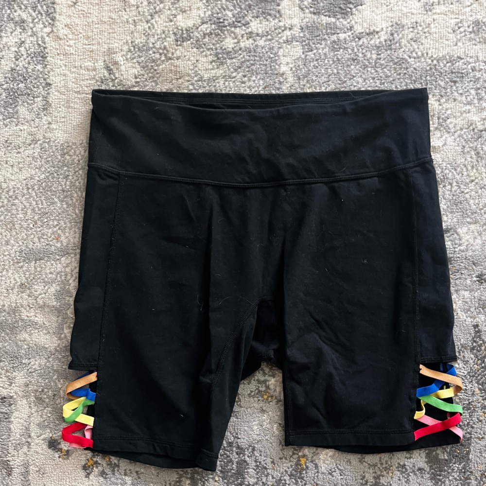 Women's Black Target Pride Biker Shorts with Colorful Side Accents